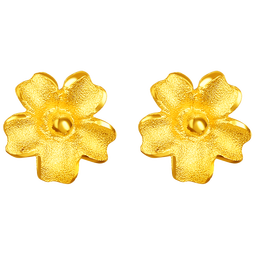 谢瑞麟（TSL）黄金耳钉磨砂朱槿花朵足金耳饰YM352 约0.75g生日礼物