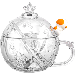 乐唯诗（NERVISHI）宇航员星球玻璃杯少女可爱家用喝水杯子高颜值牛奶杯带盖勺咖啡杯 星球杯｜皓月白｜320ml1只