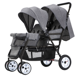 liuncy双胞胎婴儿推车前后坐二胎双人可坐躺轻便折叠儿童手推车 金管 高低座 薄荷绿 【橡胶大轮】