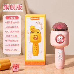 乐乐鱼儿童小话筒宝宝玩具卡拉ok唱歌机音响麦克风蓝牙连接儿童生日礼物 1.0顶配续航版【猫咪粉】