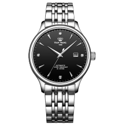 天王（TIAN WANG）男手表钢带自动机械表商务防水情侣腕表情人节生日礼物送男友5876 【升级版】黑盘机械男表 