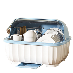 品喻（PINYU）【中号】碗筷收纳盒碗柜厨房带盖碗筷餐具收纳盒碗碟架置物架 蓝