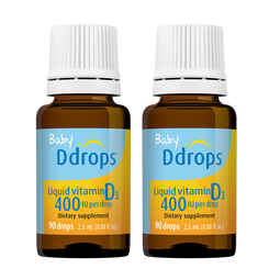 Ddrops滴卓思婴幼儿维生素d3滴剂drops新生婴儿vd3钙吸收DD小滴瓶 【出生-1岁】D3滴剂400IU*2瓶