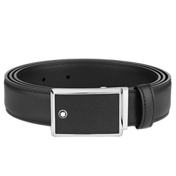 万宝龙（MONTBLANC）男士板扣经典简约黑色单面腰带皮带 114421