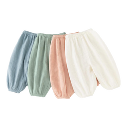 乖奇熊【皱皱纱】男童女童纯棉长裤夏季宝宝薄款休闲束脚裤婴儿防蚊裤子 灰绿 80