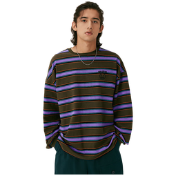 BEASTER长袖条纹t恤男女秋季美式潮流宽松复古休闲上衣 黑拼白 L