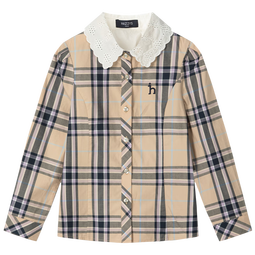 哈吉斯（HAZZYS）品牌童装春新款女童衬衫简约舒适百搭风柔软女童衬衫 杏仁卡其 105 