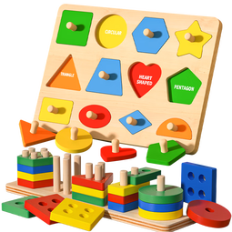 MKBIBI婴儿蒙氏早教玩具1-3岁儿童形状配对套柱嵌板生日礼物