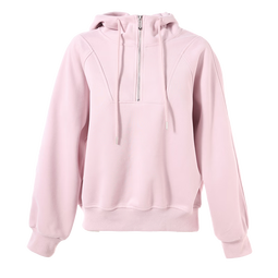 百图betu女装冬季新款卫衣连帽拉链款插肩袖显瘦宽松卫衣2411X06 粉红 S （粉红预售11/22发货）