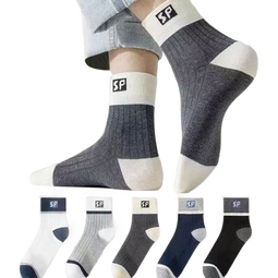 【简约中筒】袜子男防臭舒适吸汗四季款运动休闲百搭拼色透气长袜 中帮抗菌男袜（5双装5色各1双） 均码