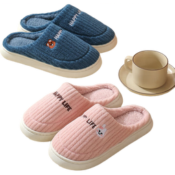 小熊小兔新款秋冬季情侣保暖学生男拖鞋女厚底防滑外穿居家棉拖鞋 小熊小兔棉拖-粉色 36-37 适合35-36