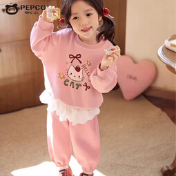 小猪班纳（PEPCO）女童卫衣套装可爱卡通印花秋季新款儿童洋气秋装宝宝屁帘裤两件套 MTH【猫咪】套装-粉色 73 (建议身高55-65cm)