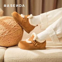 森达毛毛鞋女2025冬新毛绒保暖一脚蹬休闲勃肯鞋ZTI26DA5 黄棕 34