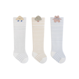 贝肽斯婴儿袜子春秋款纯棉过膝袜新生幼儿长筒袜不勒腿宝宝高筒袜 萌宠乐园-3双装 10A抗菌 不勒小腿 均码 0-6个月【适合脚长8-10cm】
