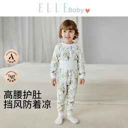 ELLE BABY儿童保暖内衣中小童秋衣秋裤纯棉高腰保暖宝宝内衣套装秋冬睡衣 原始森林 120