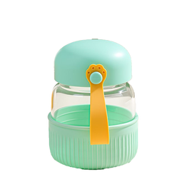 高颜值迷你玻璃杯小巧便携女生随手杯耐高温豆豆杯家用奶昔咖啡杯 绿色-300ML