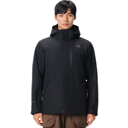 伯希和（Pelliot）【经典3.0】山野冲锋衣男三合一抓绒内胆防风防水秋冬外套 【男款】漫暮黑 抓绒两件套 S