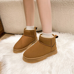 星期六【反绒皮】雪地靴女保暖加绒冬季2024新厚底防寒短筒女靴 加绒 红棕色 36