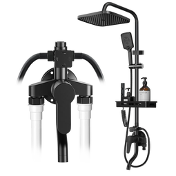 荣事达淋浴花洒一整套卫浴室花洒全套增压沐浴器黑色明装家用花洒三件套 