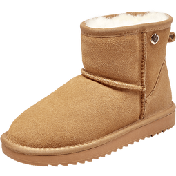 意尔康女靴雪地靴女冬季厚底加绒加厚保暖棉鞋百搭中筒短靴妈妈棉靴子 土黄色 加绒 【靴筒羊毛内里】 35