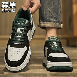 森馬男鞋秋冬季百搭经典休闲板鞋子男运动厚底增高真皮加绒小白二棉鞋 白绿 39