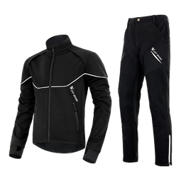 西骑者（WestBiking）骑行服秋冬季套装男女款抓绒保暖衣服长袖长裤内裤防风防寒套装 黑白套装-防风抓绒保暖 M