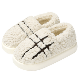 海澜之家（HLA）条纹男士棉拖鞋秋冬季室内家居家加厚毛绒厚底保暖情侣包根棉拖鞋 米白色 36-37 【适合35-36码脚】