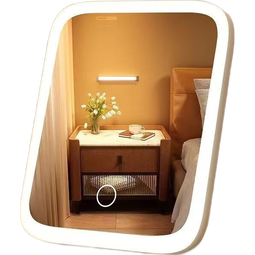 智能便携平板梳妆镜台式360度补光平面镜子桌面led化妆镜带灯镜子 随机颜色【三档变色】+长按可调节亮度