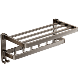 尔沫毛巾架浴室置物架浴巾架免打孔碳钢太空铝枪灰色厨卫挂件卫浴套装 枪灰-折叠浴巾架50cm