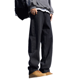 大嘴猴（paul frank）牛仔裤男士秋冬季直筒裤子男美式复古宽松休闲裤男裤长裤 黑色 XL