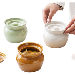 楠歌德瓦罐炖盅隔水炖一人食蒸蛋炖罐带盖汤罐中式沙县小吃陶瓷 炖盅【棕白青色】3个装 450ml