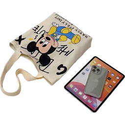 卡通新款史努比帆布包大容量单肩通勤托特帆布包女耐用环保手提袋 蓝色小鼠奇