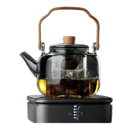全度（Quandu)提梁蒸煮一体茶壶黑茶白茶壶耐高温明火加厚玻璃茶壶 猫眼二代电陶炉+银杏茶壶 1000ml