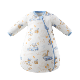 贝肽斯婴儿恒温睡袋宝宝1-3岁秋春秋儿童防踢被子保暖一体式防惊跳睡袋 猫肚棉x保暖【春秋双层 室温20-26度】森趣牧歌 S码  (身高55-70cm建议0-9月)