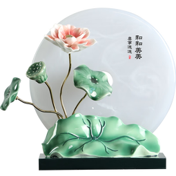 南初先生荷花平安扣摆件新中式摆件工艺品客厅办公室摆件乔迁之喜搬家礼品 和和美美平安扣长约29*9*27.5cm 