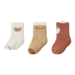 贝肽斯婴儿袜子春秋宝宝新生幼儿男女儿童卡通中筒棉袜 尼迪小熊-3双-秋冬款-毛圈加厚 0-6月 【适合脚长6-8cm】