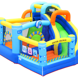 博士豚充气城堡家用淘气堡蹦床小型儿童室内充气跳床滑梯户外摆摊游乐园 72038-欢乐海豚( 双气垫款 ) 