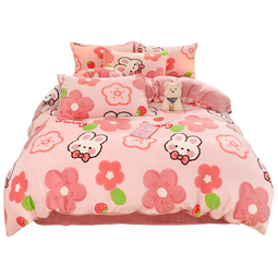 无印良品A类卡通牛奶绒被套单件150x200x230cm保暖被罩宿舍双面加绒 桃花兔兔 【单被套】150*200cm
