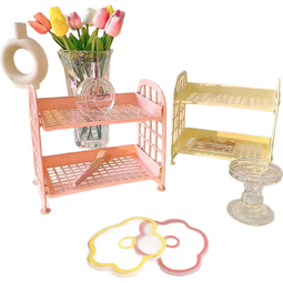 日系桌面双层收纳架学生宿舍化妆品置物架办公室桌上多层整理架子 随机颜色两个 无规格