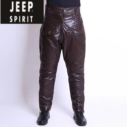 JEEP SPIRIT飞行员皮裤真皮皮裤牛皮摩托车皮裤高腰保暖冬季加厚马裤直销硬汉 棕色 XL 腰围2尺5-2尺6