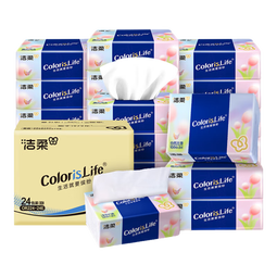 洁柔抽纸100抽3层无香卫生纸餐巾整箱纸巾家庭装纸巾 缤纷 3层 100抽*24包