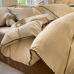 苏萱简约加厚全棉磨毛四件套纯棉被套床单三件套四季通用主卧床上用品 简森-黄 0.9m床单款三件套-被套150x200cm