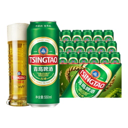 青岛啤酒（TsingTao）经典青啤酒系列原麦汁浓度10°P大罐加量不加价听装整箱啤 550mL 18罐 整箱装