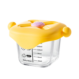 如山宝宝辅食盒玻璃可蒸煮蛋羹碗保鲜储存工具杯模婴儿专用辅食碗 「带盖蒸煮」柠檬黄230ml
