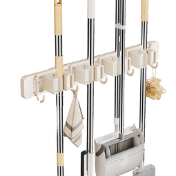拖把夹免打孔卫生间拖把卡扣固定器浴室厕所墙上收纳置物架壁挂式 奶白4夹5钩【免钉胶安装】