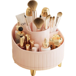 其他柜类360度大容量化妆品桌面整理多格分区置物收纳筒 透明色-普通款12*14cm