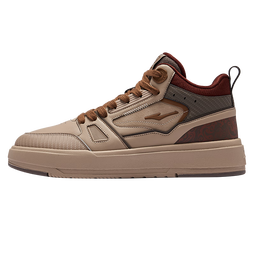 鸿星尔克男鞋高帮板鞋冬季新款厚底加绒棉鞋休闲鞋男子运动鞋子契约4.0 灰褐色/可乐棕 39 