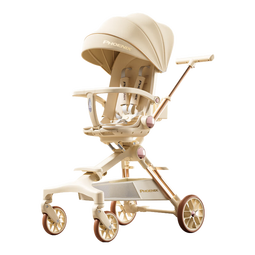 凤凰遛娃神器婴儿推车0-6岁可用折叠可坐可躺带减震双向高景观宝宝 香槟金(皮蓬+铝合金+3D舒适透气)