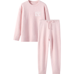 英氏（YEEHOO）月子服秋冬款孕妇睡衣加绒加厚套头家居服套装 粉色字母【上衣套头/腰部系绳款】 160