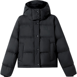 骆驼730高蓬泡芙羽绒服女短款加厚防风御寒保暖蓄热面包服女 C24CY09643A，幻影黑，女 S